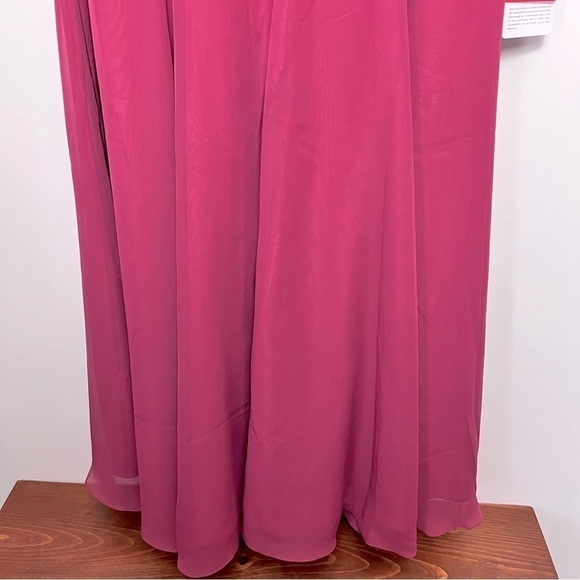 JJ House V-Neck Tea-Length Chiffon Evening Dress with Pleats Mulberry NEW US12 - Picture 10 of 16